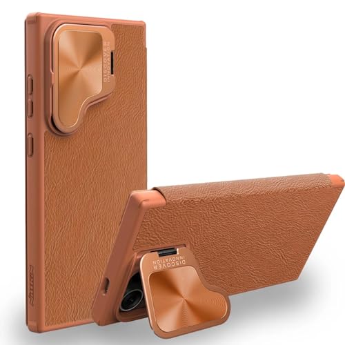 SUREKYA Schutzhülle im Brieftaschenstil für Samsung Galaxy S24 Ultra/S24 Plus/S24, Business-Lederhülle, Buch-Folio-Design, Metall, Objektivschutz, Klapphülle (Orange, S24)