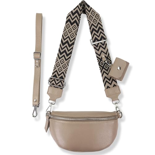 Blade Bauchtasche Damen Echtleder, stylisch Umhängetasche Damen, Crossbody Bag Damen mit 2 abnehmbaren verstellbaren Schultergurten und mit ETUI für Airpods Pro/3 für Frauen-Beige (Groß/OPT-4)