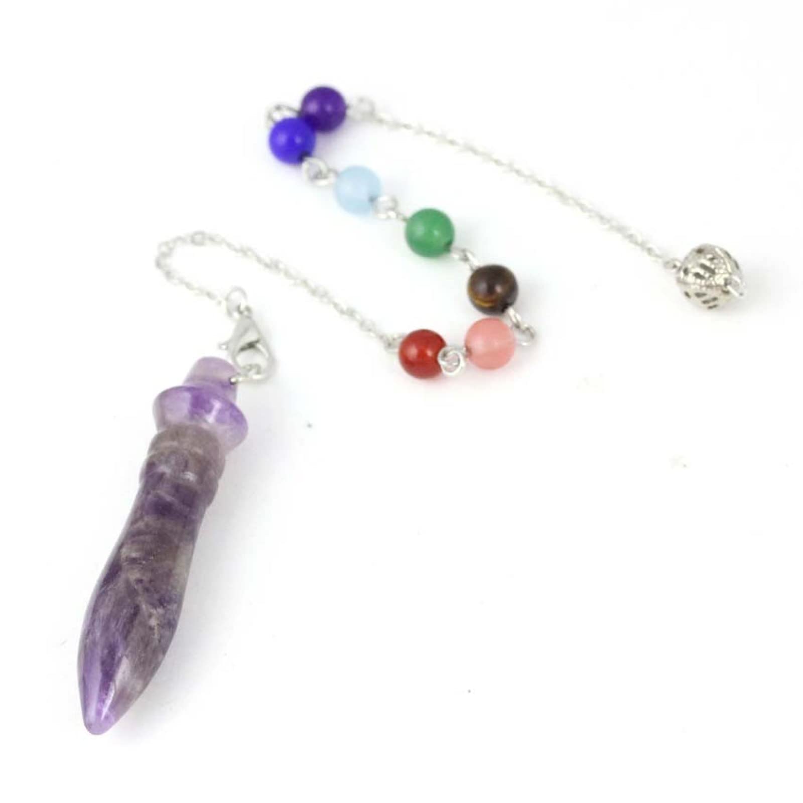 Natürlicher Kristallquarz Pendel Anhänger Amethyst Lapislazuli Stein Amulett Pendel Weissagungs Schmuck,Amethyst B