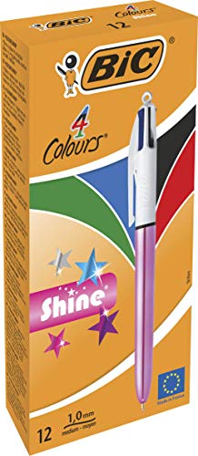 BIC 951352 4 Colours Shine Kugelschreiber, metallic pink Body (12 Stück)