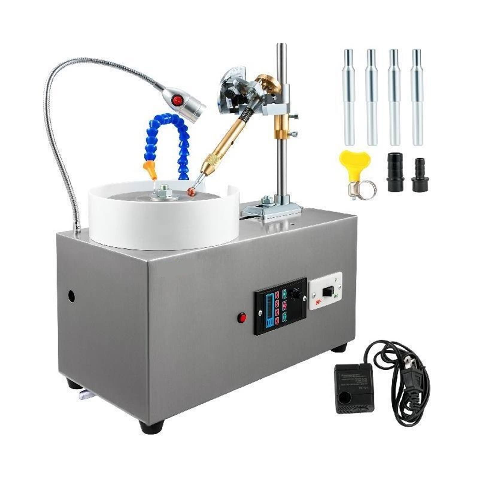 Multifunktional 180-W-Edelstein-Facettiermaschine mit Facettenmanipulator, LED-Lichtwasserpumpe, 2800 U/min, flacher Edelsteinverarbeitungs-Jade-Winkelpolierer Geeignet für verschiedene Nutzungsszenar