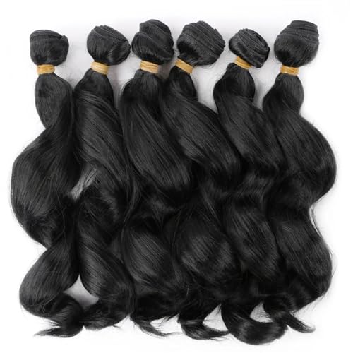 Human Hair Bundles 14/18 Zoll Synthetische Ombre Lockige Webart Bundles Haar 6 Teile/los Natur Braun Farbe Wellenförmige Bundles Haarverlängerungen human hair weave (Size : 6 pcs, Color : #1B_14INCH