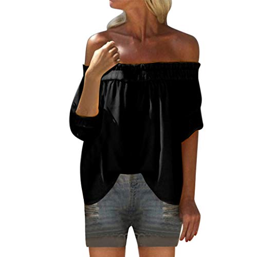 AMUSTER Oberteile Blusen Damen Schulterfrei Oberteil Elegant Bluse Sommer Carmen Sexy Trägerlos Oversize Top T-Shirts