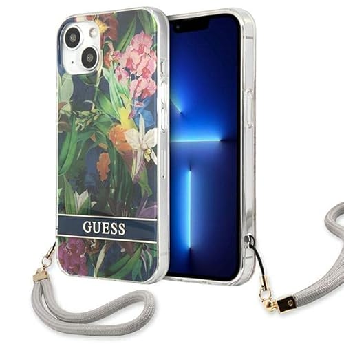 GUESS Hard Cover Flower Strap Blue, für iPhone 13 Mini, GUHCP13SHFLSB (GUHCP13SHFLSB)