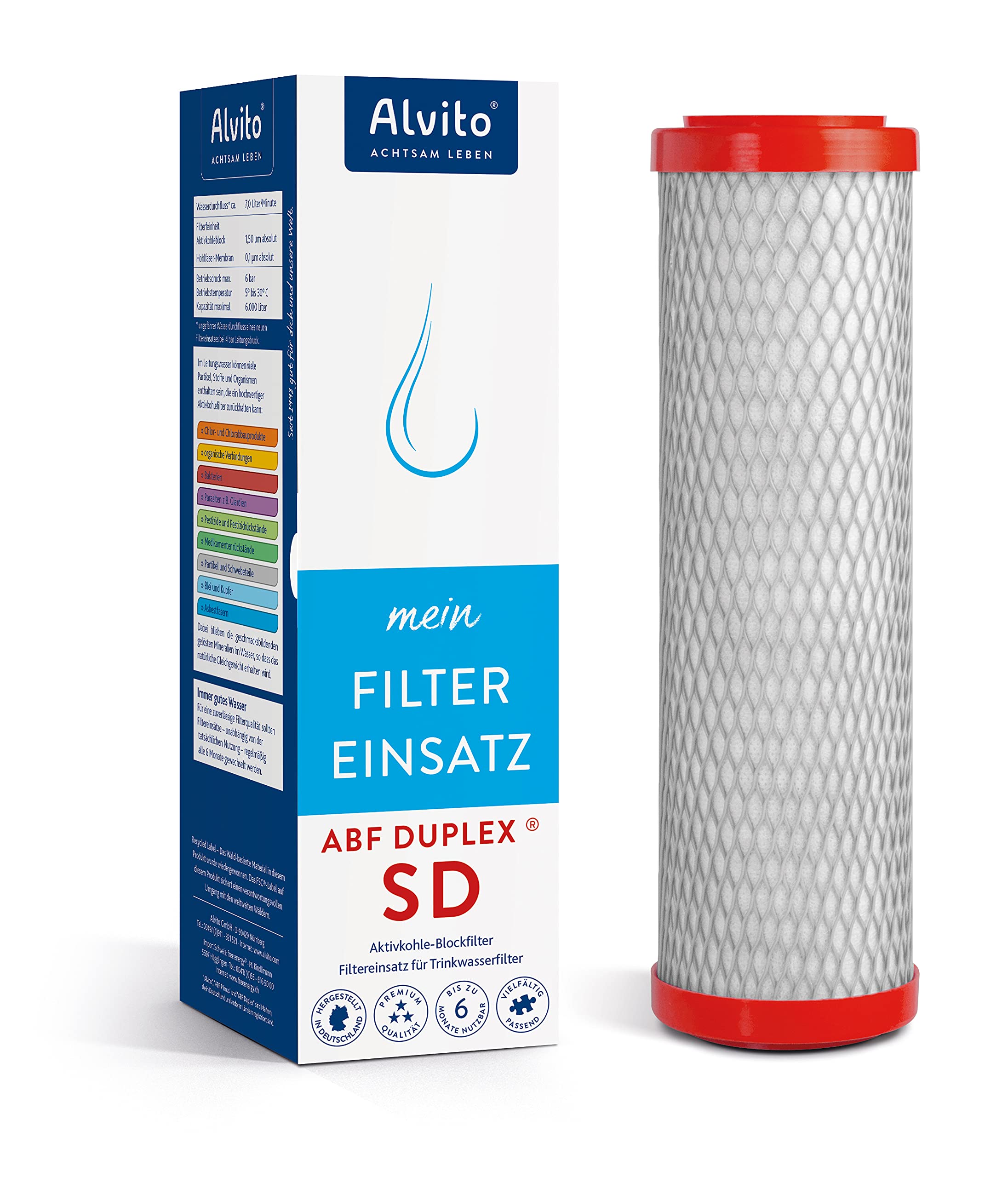 Alvito Wasserfilter ABF Duplex, Aktivkohle Blockfilter mit Hohlfaser-Membran, Trinkwasseraufbereitung