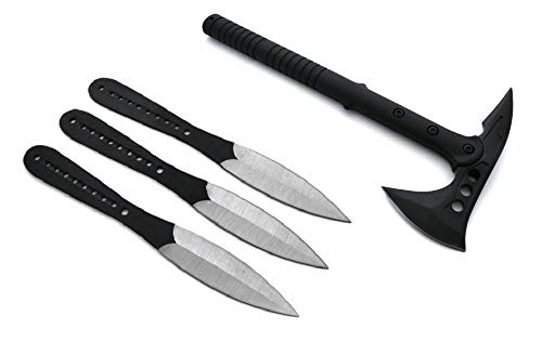 KOSxBO XXL Set Thor Tactical Tomahawk Axt - Wurfmesser - inklusive Etui schwarz - Throwing Knife Black