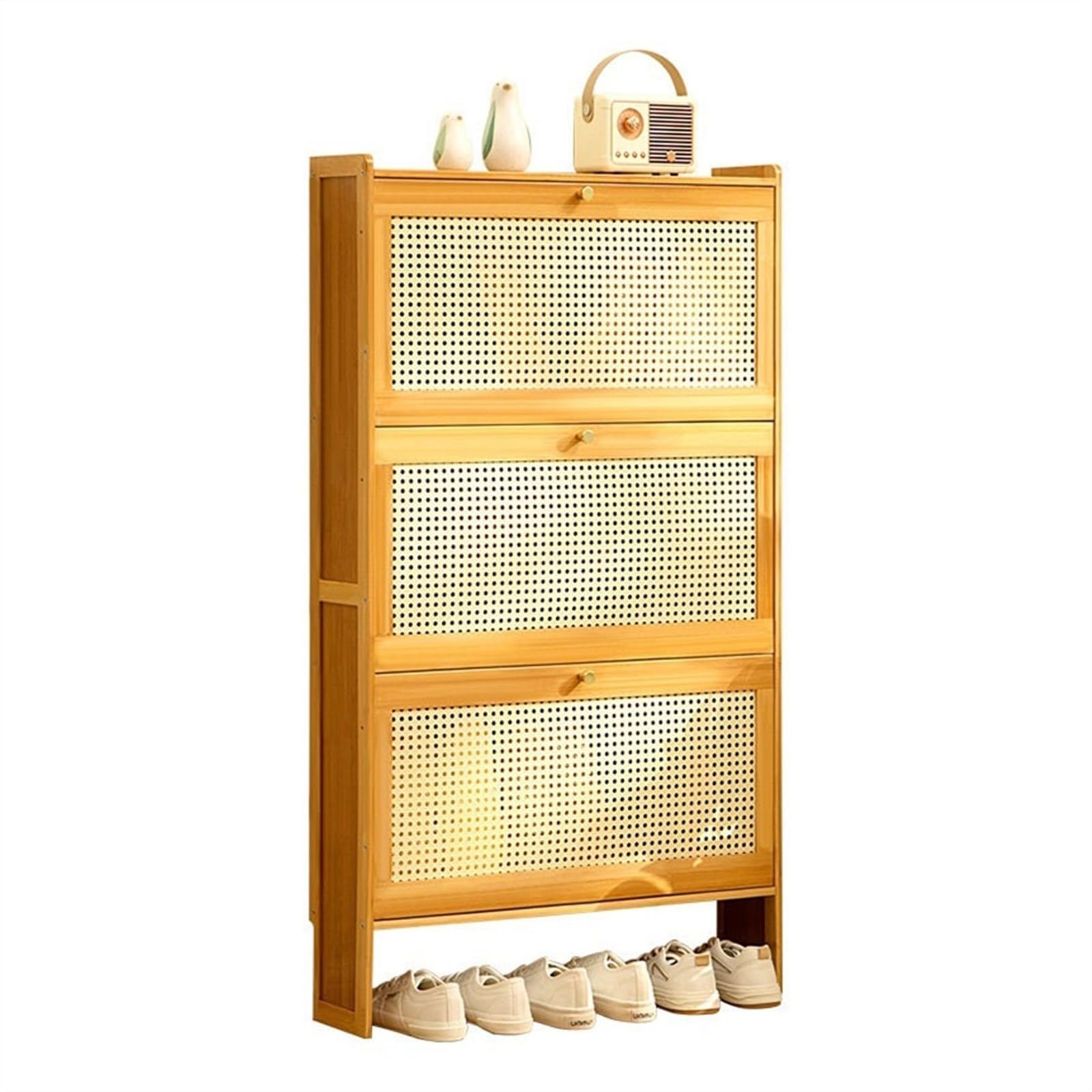 Schuhregal, schmaler Schuhschrank für den Eingangsbereich, Bambus-Schuh-Organizer mit Klappschubladen, freistehender Schuhschrank für Schrank, Flur, Schlafzimmer-Schuhschrank (A 50 x 17 x 87 cm)