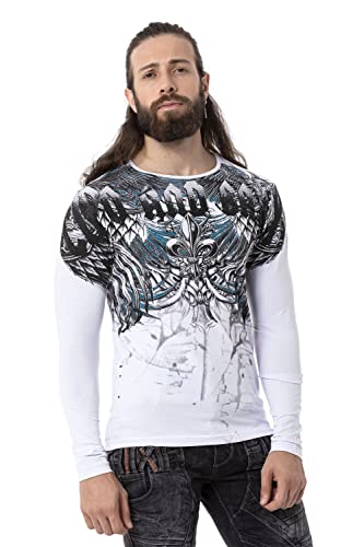 Cipo & Baxx Herren Langarmshirt Print Longsleeve Rundhals Sweater CL516 Weiß XL