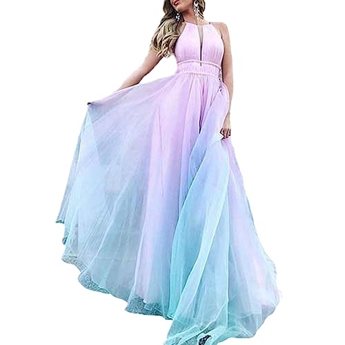 Trägerkleider Für Damen – Sexy Tiefes V-Abendkleid Mit Farbverlauf, Langer Rock, Buntes, Ärmelloses Sommerkleid Mit Lockerer Taille Und Großem Swing-Kleid, Wie Abgebildet, M