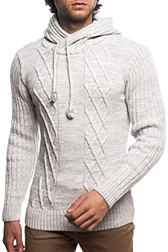 Herren Strick-Pullover mit Schalkragen | Männer Winter-Pullover |stylischer Herren Strick-Pulli | Männer Pulli Grobstrick| Warmer und angenehmer Herren Kapuzen-Pullover 7510 Ecru XXL