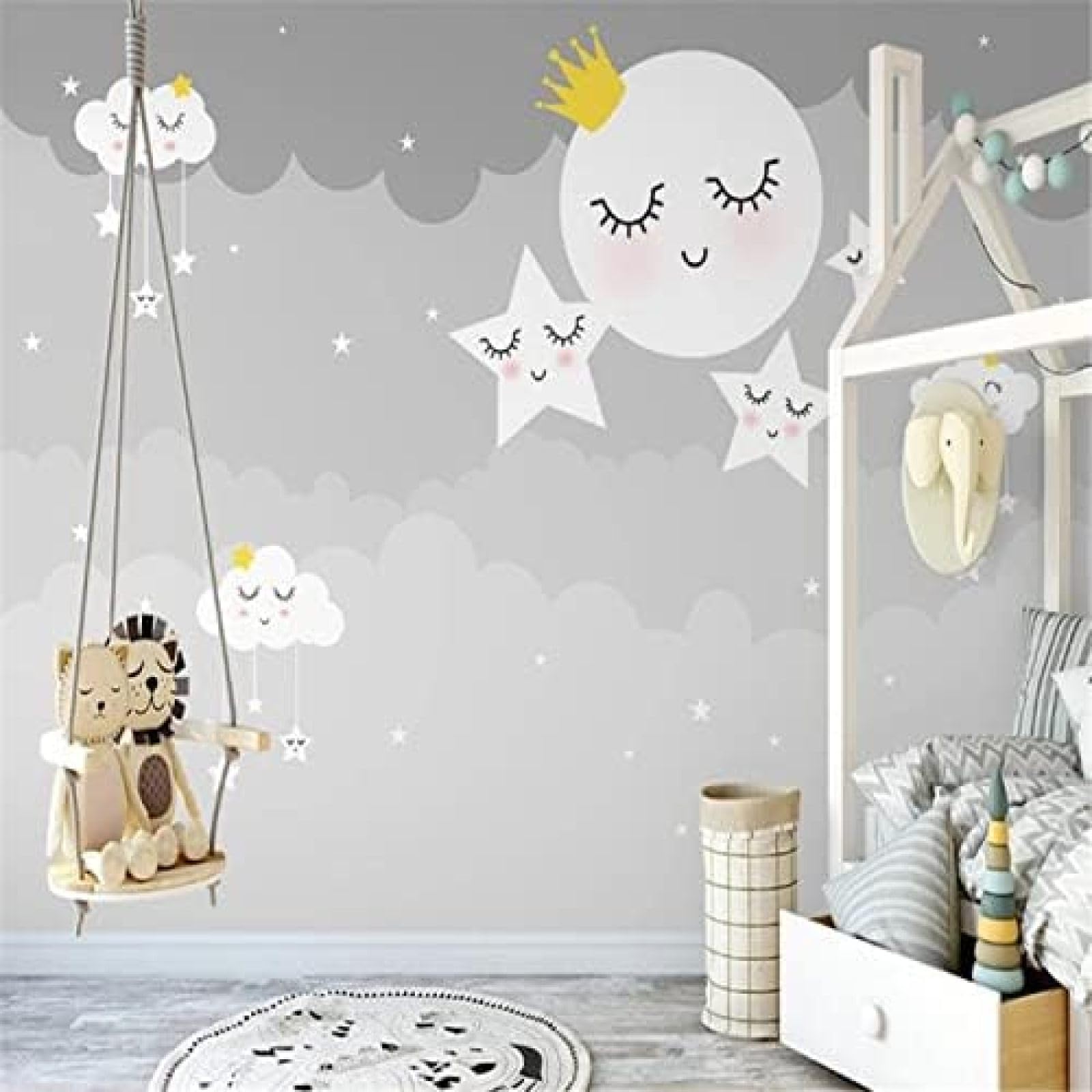 XLMING Handgemalte Cartoon-Wolken Sternenhimmel Kinderzimmer 3D Tapete Wohnzimmer Sofa Schlafzimmer Esszimmer Home Dekoration Wand-150cm×105cm