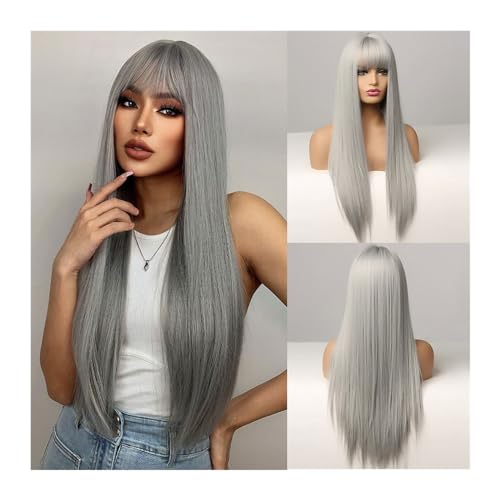 Perücken für Frauen Cosplay-Perücke mit Pony, for Damen, Weihnachten, blond, Platin, Ombré-Perücke, lange, gerade, synthetische Perücke, Hochtemperaturfaser für den täglichen Gebrauch(LC361-1)