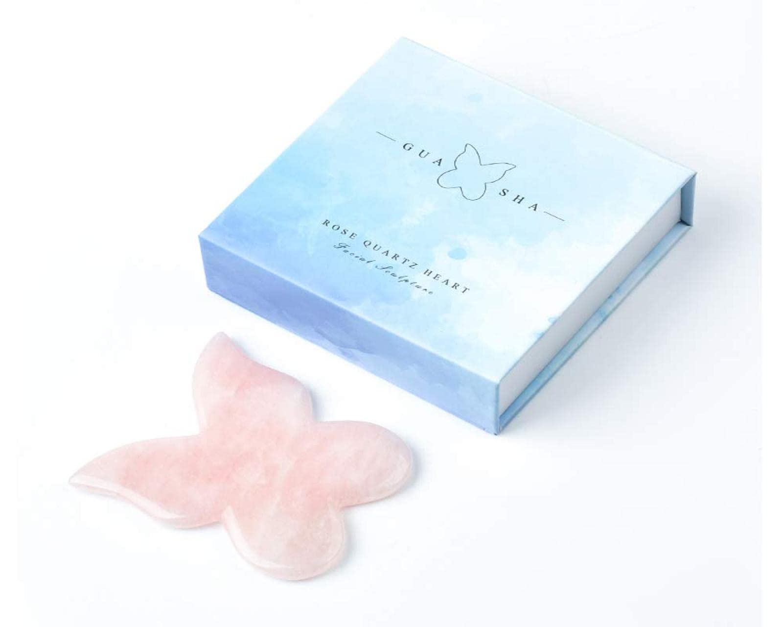 Natürliche Kristalle Gua Sha Butterfly Scraping Massage Tool, Quarz-Edelstein for Gesichtsstraffung und Straffungsmassage, Obsidian Voller Textur (Color : Rosequartz)