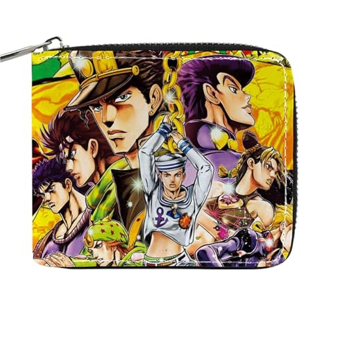 RYNDEX Jo-Jo's Bizar-re Adventu-re Geldtasche Anime, Reißverschluss Portemonnaie Leder, Mädchen Geldtasche mit Münzfach und Geldscheinfach(Color:Multicolor 4)