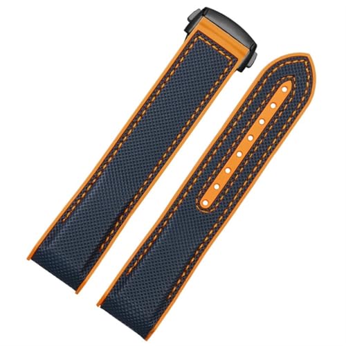 THBGTCNQ Uhrenarmband aus Nylon und Gummi, 20 mm, 22 mm, Schwarz, Blau, Orange, Stoff, for Smartwatches, Quarzuhren, Silikonarmband, Schnellwechselarmband(Blue orange-black,22mm)