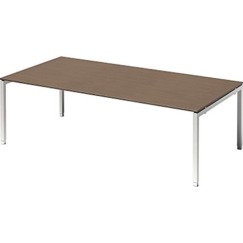 BISLEY Cito Chefarbeitsplatz/Konferenztisch, 650-850 mm höheneinstellbares U, H 19 x B 2400 x T 1200 mm, Dekor nußbaum, Gestell verkehrsweiß, Metall, Wn396, 120 x 240 x 85 cm