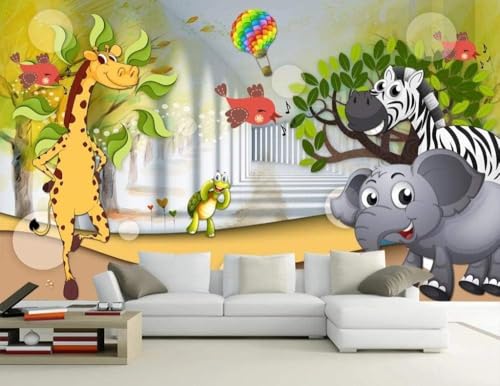 Niedliche Cartoon-Tiere Giraffe Zebra Elefant 3D Tapete Poster Restaurant Schlafzimmer Wohnzimmer Sofa TV Dekorative Wand-430cm×300cm