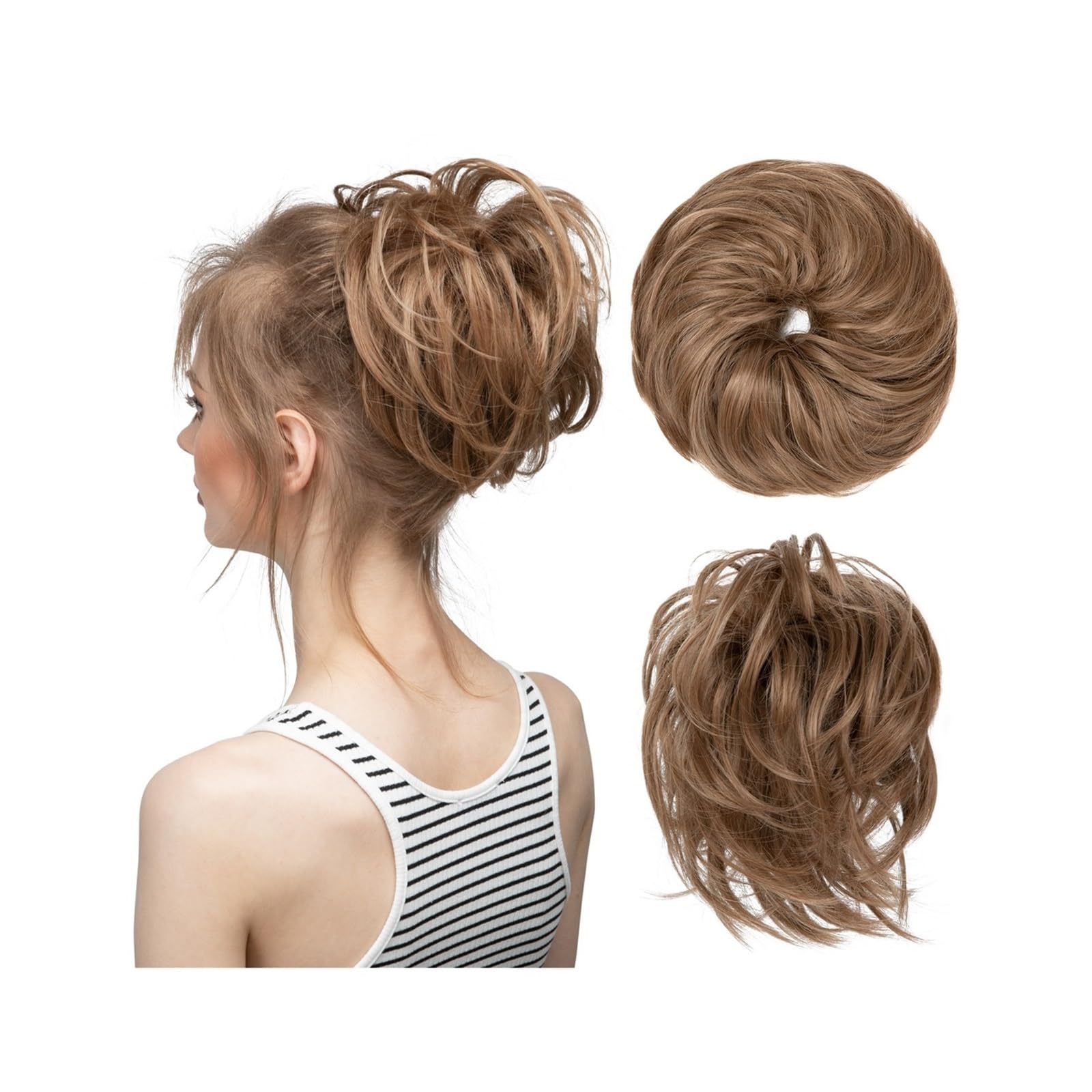 Haarteile Haarknoten Synthetisches, gefälschtes, unordentliches Dutthaar, lockiges Band, Haarteil, Haargummi, Scrunchie, Wickelstück, elastisches Haar, Chignon, Cheveux, Schwanz, Hochsteckfrisur for D