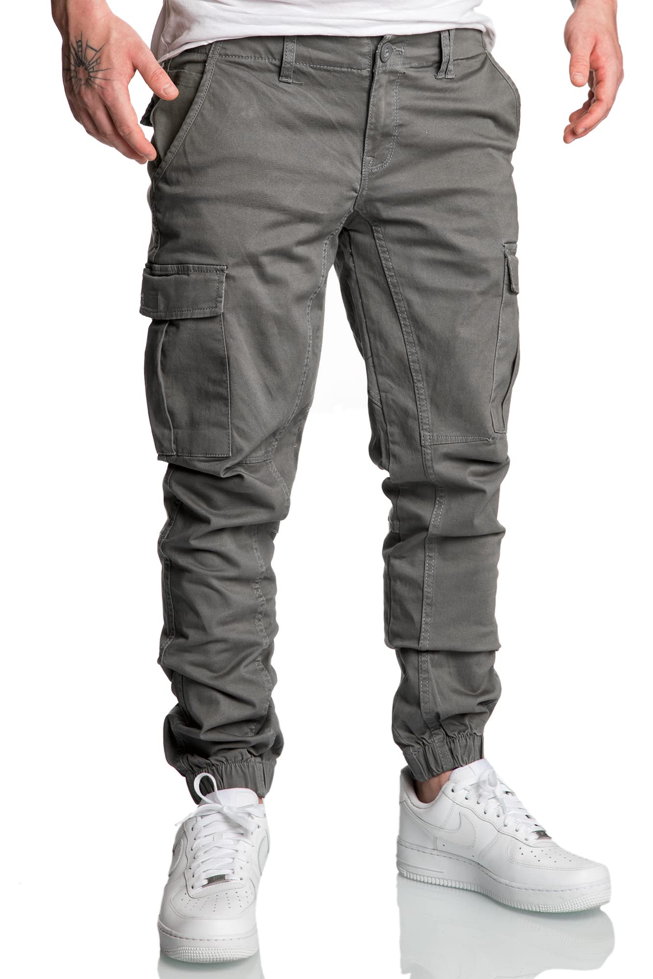 Amaci&Sons Jogger Cargo Herren Chino Jeans Hose 7022 Dunkelgrau W30