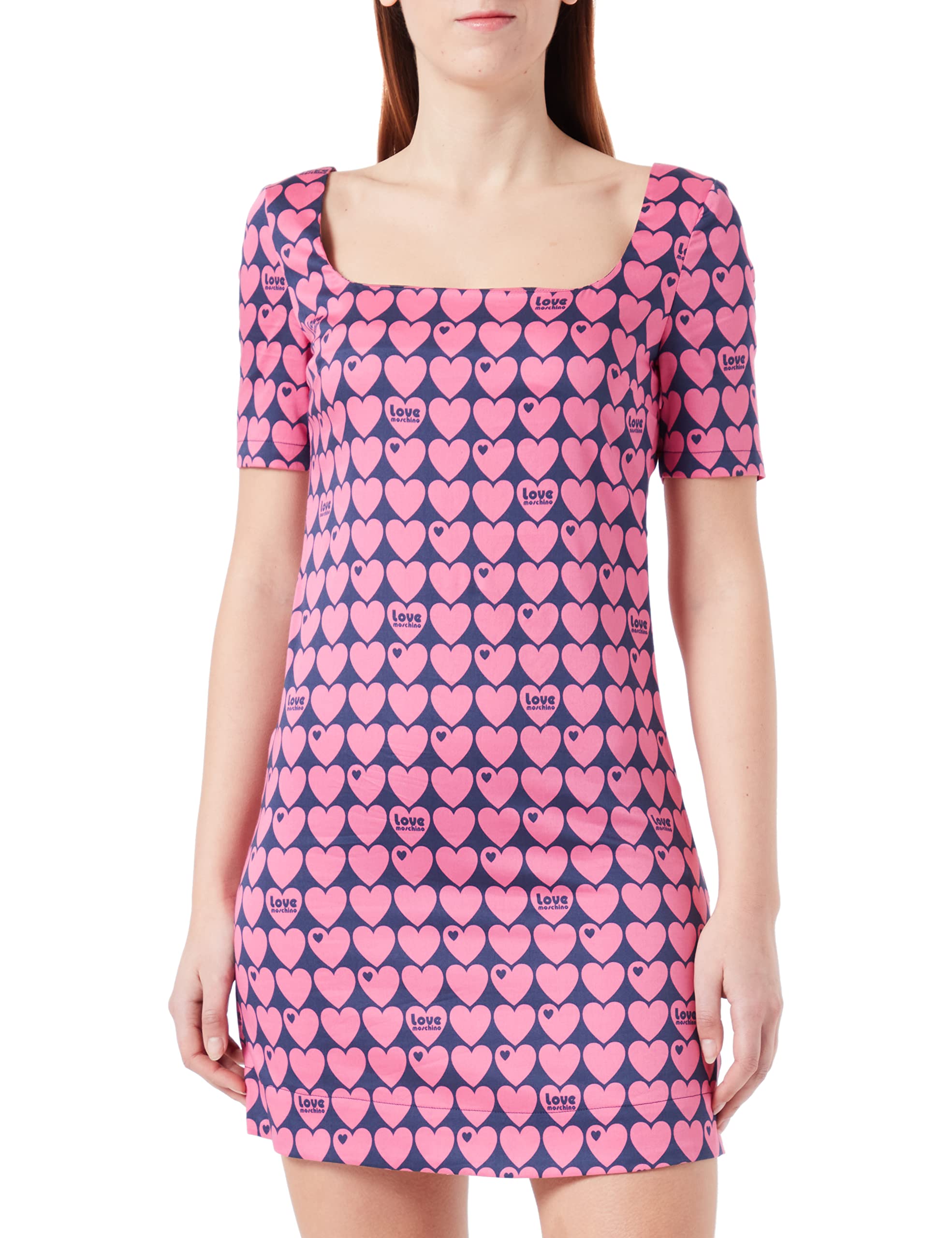 Love Moschino Women's Slim fit Short with Square Neckline Dress, Blue Fuchsia, 40