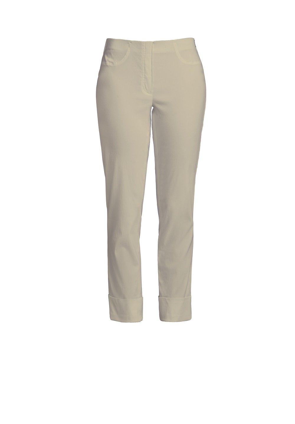 Robell Style BELLA09 – Bequeme, stretchige 7/8 Damenhose, Gerade geschnittenes Bein mit Aufschlag und Gesässtaschen Farbe Beige Größe 48