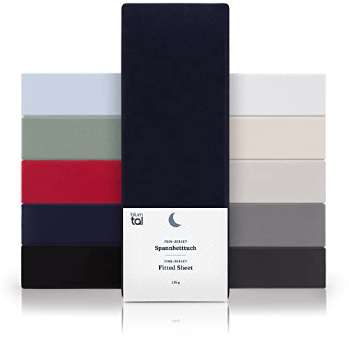 Blumtal® Baumwolle Spannbettlaken 180x200cm Basics Jersey im 2er Set - Bettbezug 180x200 cm - OEKO-TEX zertifiziertes Spannbetttuch 180x200cm - Bettwäsche 180x200 - Dark Ocean Blue - Blau