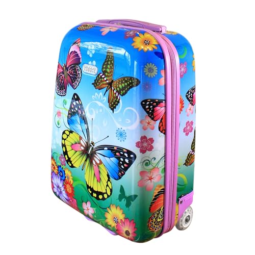 Karry Kinder Koffer Reisekoffer Trolley Hartschalen Handgepäck Mädchen LED Skater Rollen Schmetterling Butterfly 819