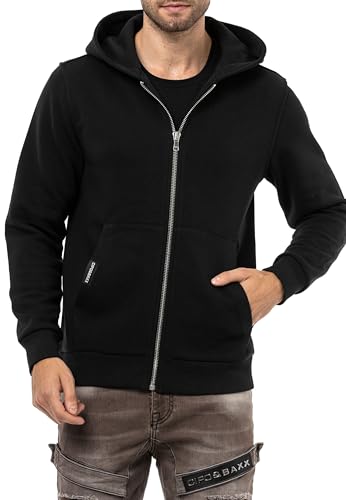 Cipo & Baxx Herren Sweatjacke Sweatshirt Basic Kapuzenpullover Reißverschluss Sweat CL556 Schwarz XS