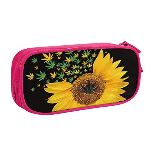 YFSGDLBN Federmäppchen mit Sonnenblumen-Motiv, großes Fassungsvermögen, doppeltes Federmäppchen, tragbare Schreibwaren-Tasche, rose, Einheitsgröße, Münzfach