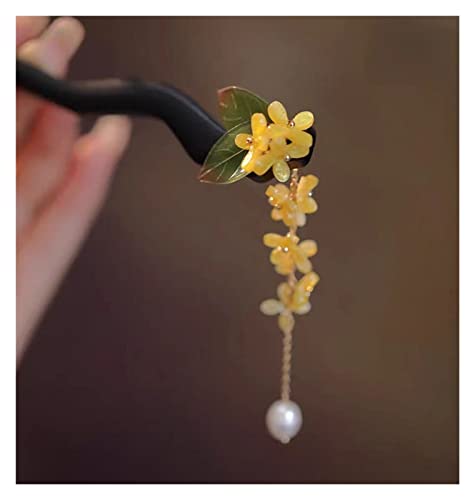 Haargabel, Haarstäbchen, Haarspangen for Frauen, Haarnadel im antiken Stil, hochwertige Osmanthus-Haarnadel-Kopfbedeckung for Frauen, einfache moderne Holz-Haarnadel, Hanfu-Quaste, Step-Shake-Zubehör