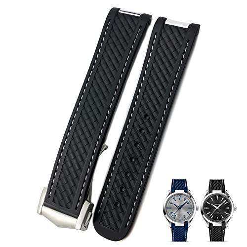 NEYENS 20 mm gebogenes Gummi-Uhrenarmband, passend für Omega AT150 Aqua Terra Seamaster 300 Stahl-Faltschnalle, NO buckle, Achat