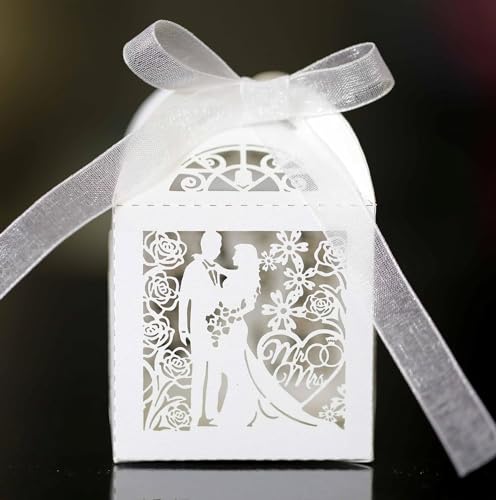 Box für Geschenke, Süßigkeiten-Box, 50/100/200 Stück Hochzeit Bräutigam Braut Geschenkboxen Bänder Party Süßigkeiten Verpackungsbox (Farbe: 1, Größe: 50 Stück_5 x 5 x 8 cm (mit Etiketten)) ((Farbe: 6,