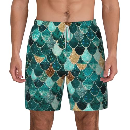 Meerjungfrau Fischschuppen Print Herren Doppellagige Badehose - Hawaiian Beach Shorts mit elastischer Taille, Weiss/opulenter Garten, Large