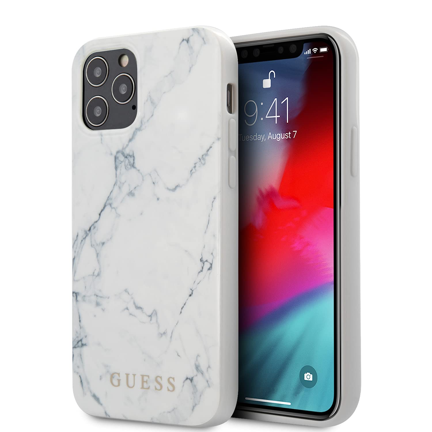 Guess GUHCP12LPCUMAWH Marble Marmor Design Hülle für iPhone 12 Pro Max 6,7" weiß