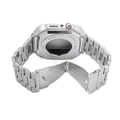 KANUZ Modifikationsset, Metall-Lünettenrahmen für iWatch 8, 7, 6, 5, 4 SE, Stahlband und Gummi-Uhrenarmband für Apple Watch Case Band 7, 45 mm, 44 mm (Farbe: Silber, Stahl, Größe: 44 mm)