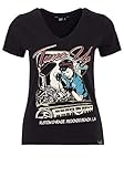 Queen Kerosin Damen Kurzarm T-Shirt V Ausschnitt Tune Up Print Slim Fit Tune Up