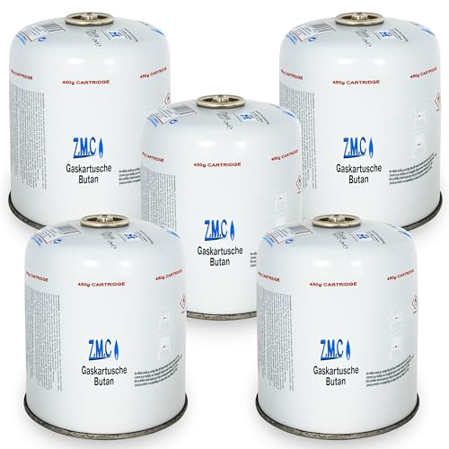 ZMC 5X Gaskartuschen 450g/900ml mit 7/16" Eurogewinde Anschluss, Gas Schraubkartusche für Unkrautbrenner, Universal Druckgasdose mit Schraubventil