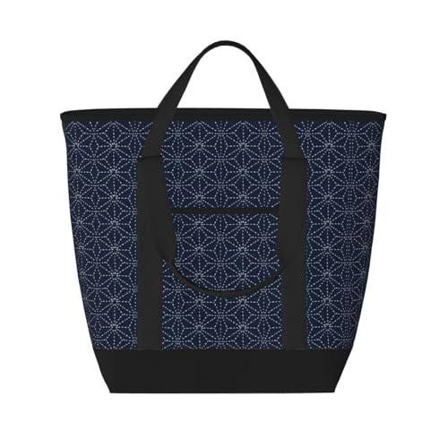 YQxwJL Gepunktete Linien, geometrische Formen auf blauem Hintergrund, große Kapazität, isolierte Lunchtasche, wiederverwendbare Einkaufstasche mit Reißverschluss, für Damen und Herren