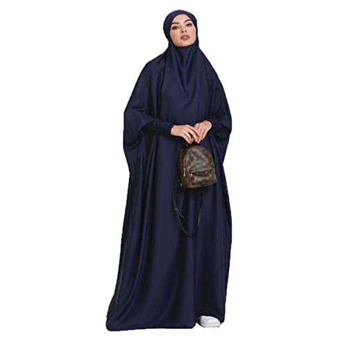 Ravent Damen Kleid Muslimisches Einteiliges Gebetskleid für Damen Abaya Kleid Islamischer Naher Osten Dubai Türkei Maxi Abaya Kaftan mit Hijab Kleid in voller Länge, Dunkelblau