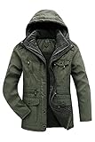 Mr.Stream Herren 3 in 1 Winterjacke viele Taschen Mantel Fleecefutter schützendem Innenfutter Wärmejacke Abnehmbarer Kapuze Lange Jacke Parka L Green