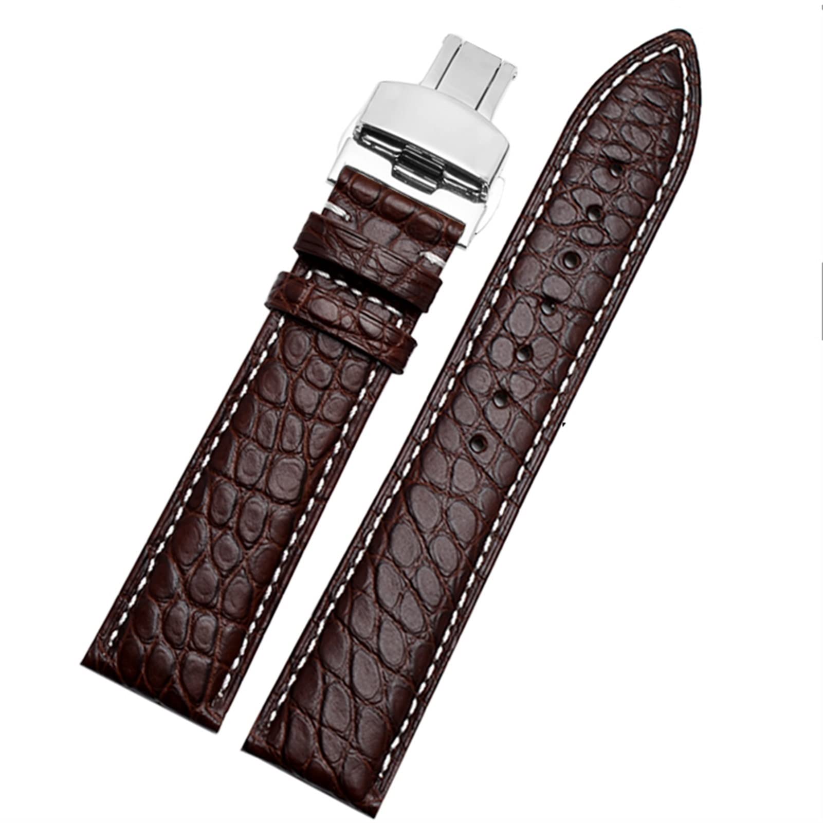 SCRUBY Crocodile Leder -Uhrband für jedes Marken -Armband 16 17 18 19 -mm -Träger mit Klappverschluss(Brown white silver,16mm)