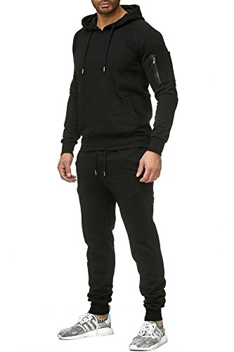 Reslad Herren Jogginganzug Trainingsanzug Sportanzug Jogging-Hose + Sweatshirt Oberteil RS-5071 Schwarz S