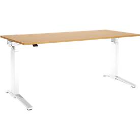 Schäfer Shop Genius Schreibtisch PLANOVA ERGOSTYLE, elektrisch höhenverstellbar, Rechteck, C-Fuß, B 1800 x T 800 x H 715-1182 mm, Buche/weiß