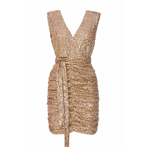 Swing Fashion Women's Sparkle Minikleid Damen | Elegantes Festliches Partykleid | Abendkleid | Hochzeitskleider | Kleid mit Pailletten | Kurzkleid | Glitzerkleid | Ärmellos | Gold | 38 (M)