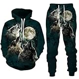 RIAAJ 3D wolf Jogginganzug Herren Jogging Sportanzug Fitness Sporthose Hose Hoodie Herren Trainingsanzug Zweiteiliges Set Freizeitanzug mit Löwen Tigermuster Sportsw (A1,XL)