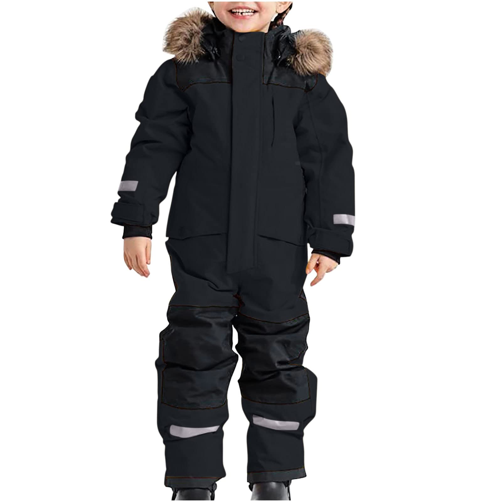 Schneeanzug Kinder Jungen Skianzug Einteilige Thermo Skioverall Winter Warm Schneeoverall Wasserdicht Winddicht Winteranzug mit Abnehmbarer Kapuze Matschanzug Outdoor Softshellanzug Jumpsuit Boys