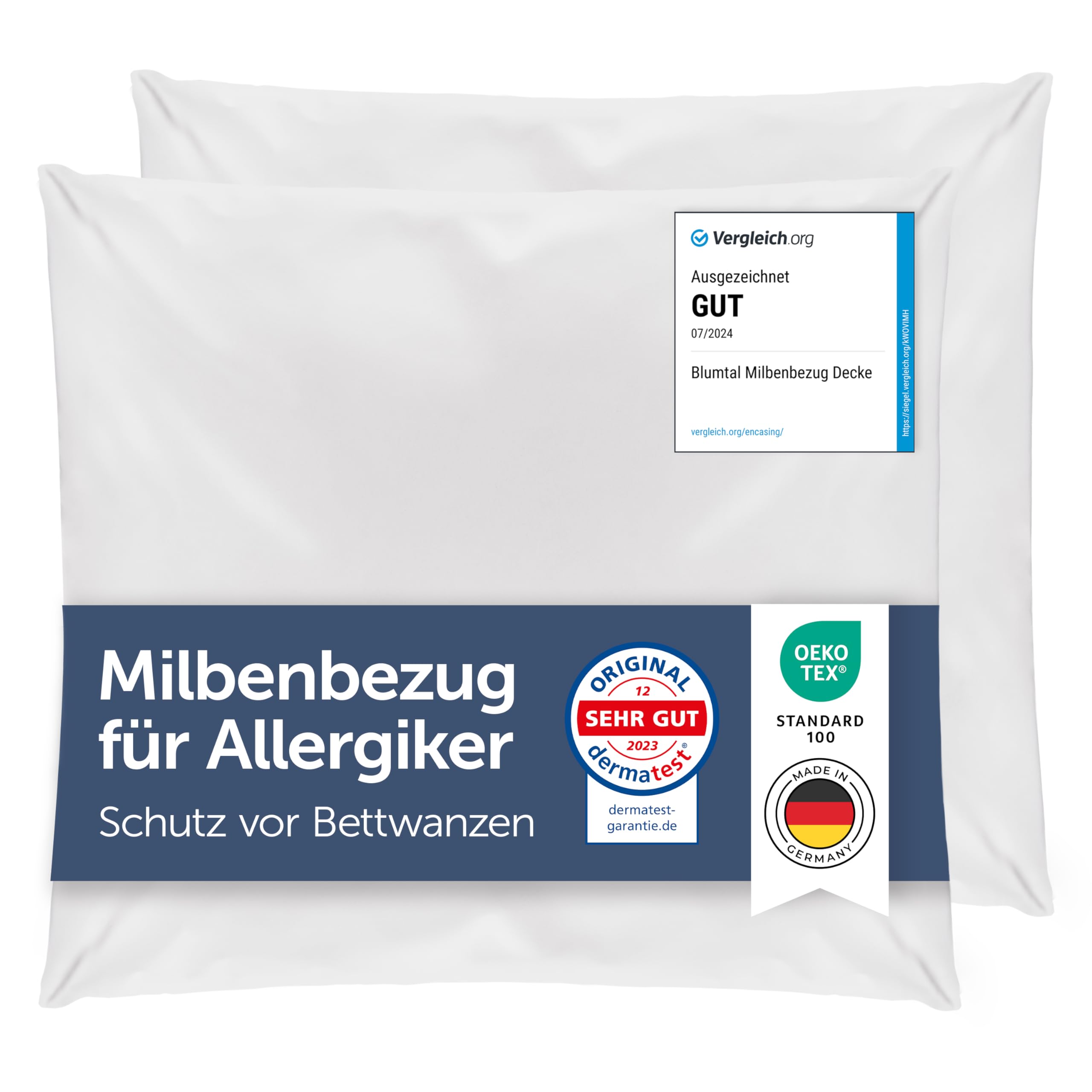 Blumtal® Milbenbezug Kissen 80x80 cm 2er Set - Oeko-TEX zertifizierte Allergiker Bettwäsche Kissen 80x80 cm - Kissenbezug gegen Hausstaubmilben - Allergie Bettwäsche Set Anti Milben 80x80 cm Kissen