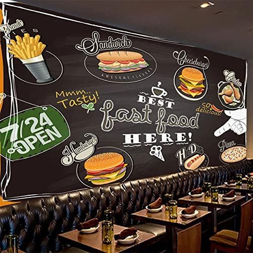 XLMING Pizza Dessert Shop Kreidetafel Bunte Graffiti Fast Food Restaurant 3D Tapete Home Dekoration Wohnzimmer Sofa Schlafzimmer Tv Hintergrund Wand-350cm×256cm