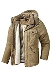 Mr.Stream Herren 3 in 1 Winterjacke viele Taschen Mantel Fleecefutter schützendem Innenfutter Wärmejacke Abnehmbarer Kapuze Lange Jacke Parka XL Khaki