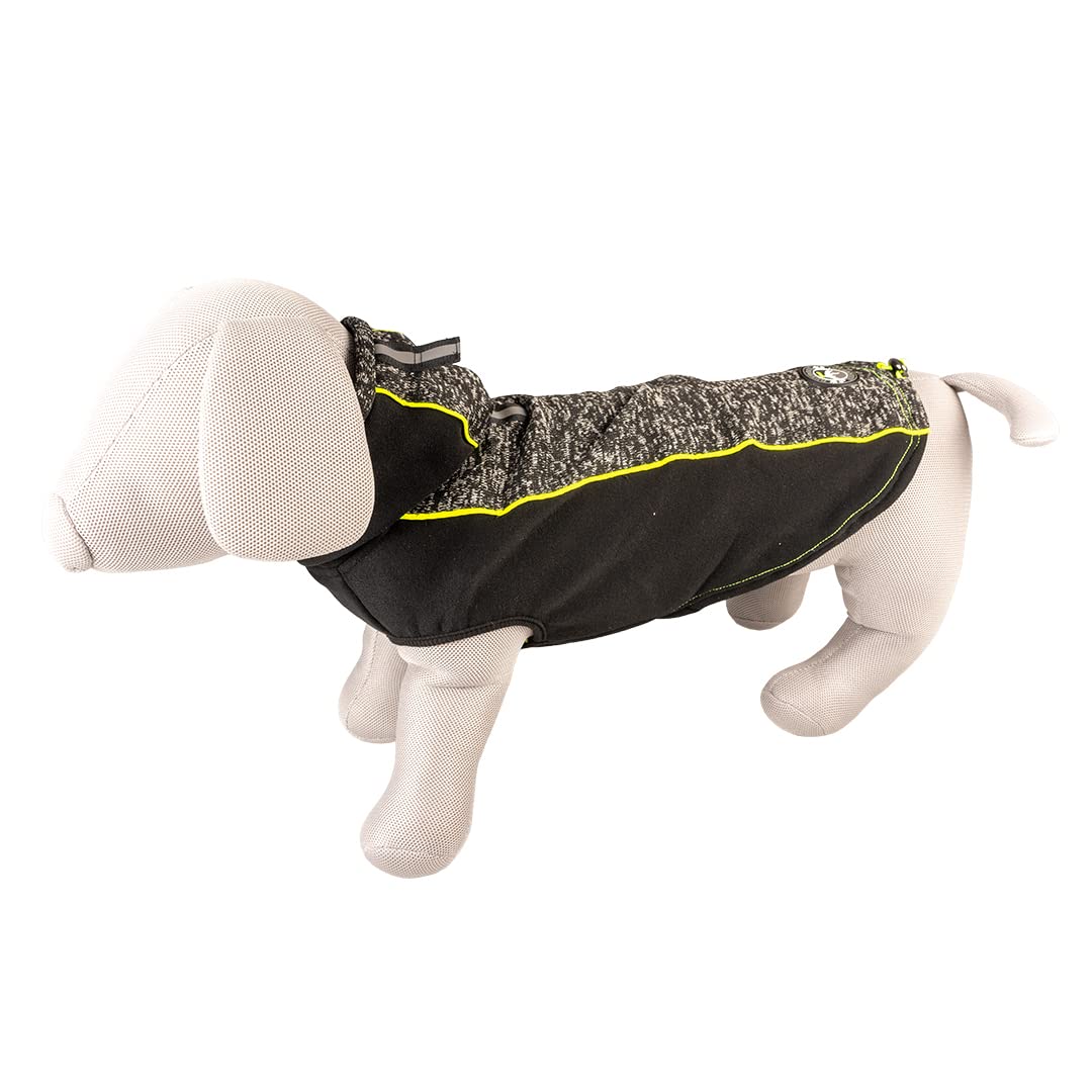 duvoplus, Sporty M Hundepullover, 50 cm, Schwarz, modisches Design, 100% Polyester, mit Kapuze, sehr leicht anzuziehen Dank Klettband, reflektierende Streifen auf der Rückseite